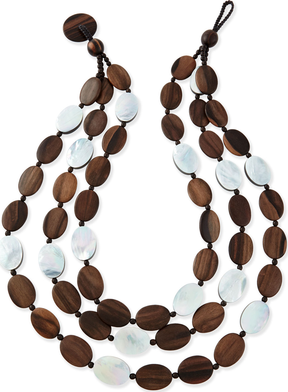 Viktoria Hayman Tiger Wood & Mother-of-Pearl Triple Strand Necklace