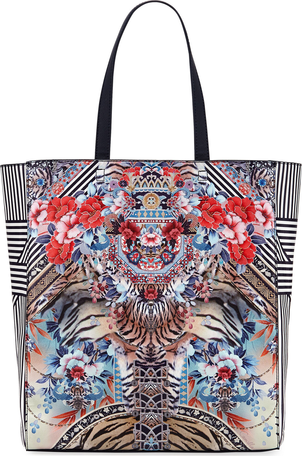 Camilla Mixed-Print Beach Tote Bag