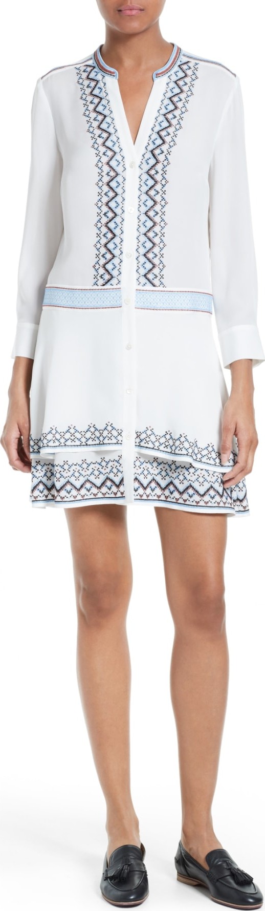 Veronica Beard Sloane Embroidered Silk Shirtdress