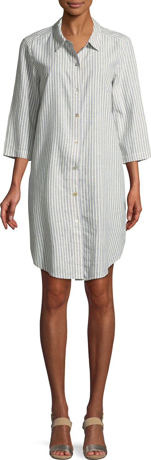 Eileen Fisher Striped Hemp-Blend Shirtdress