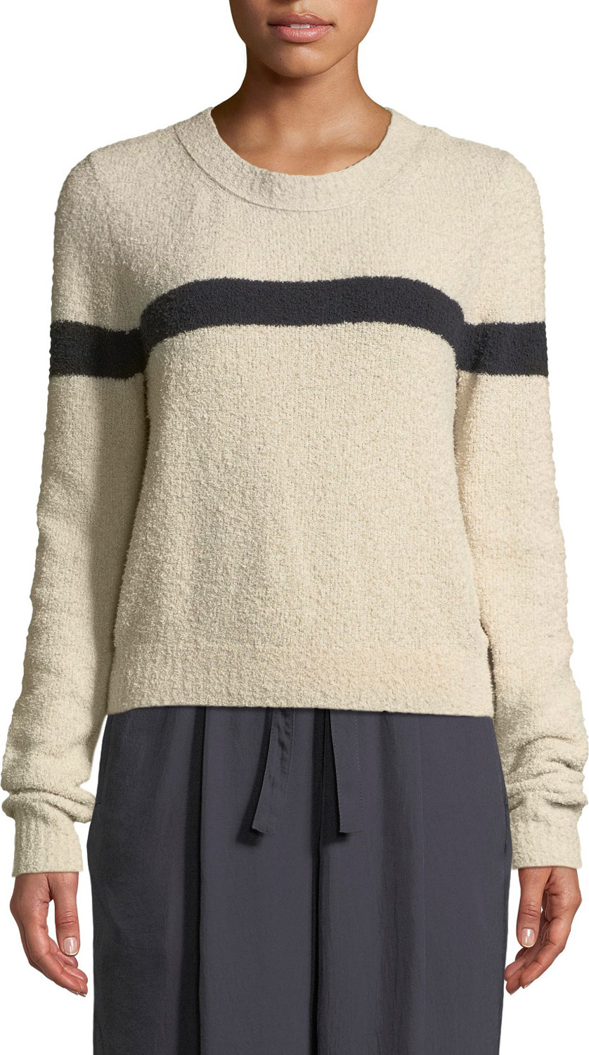 Vince Single-Stripe Crewneck Cotton-Blend Pullover Sweater
