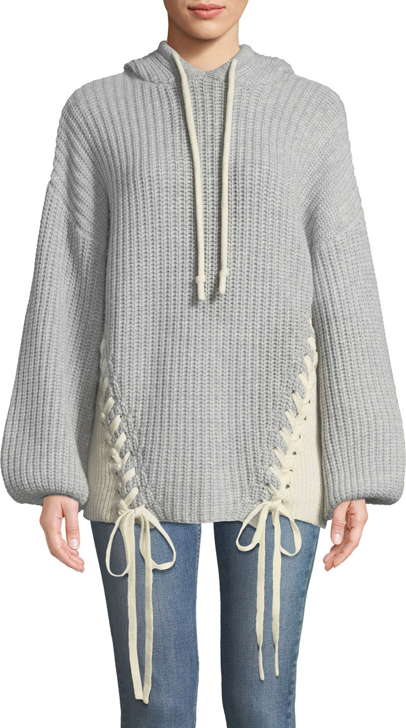 Tabula Rasa Dante Merino Knit Hoodie Sweater W/ Lace-Up Ties