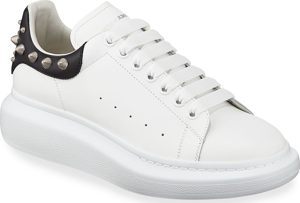 Alexander McQueen Men's Larry Leather Lace-Up Platform Sneakers with Spiked Trim