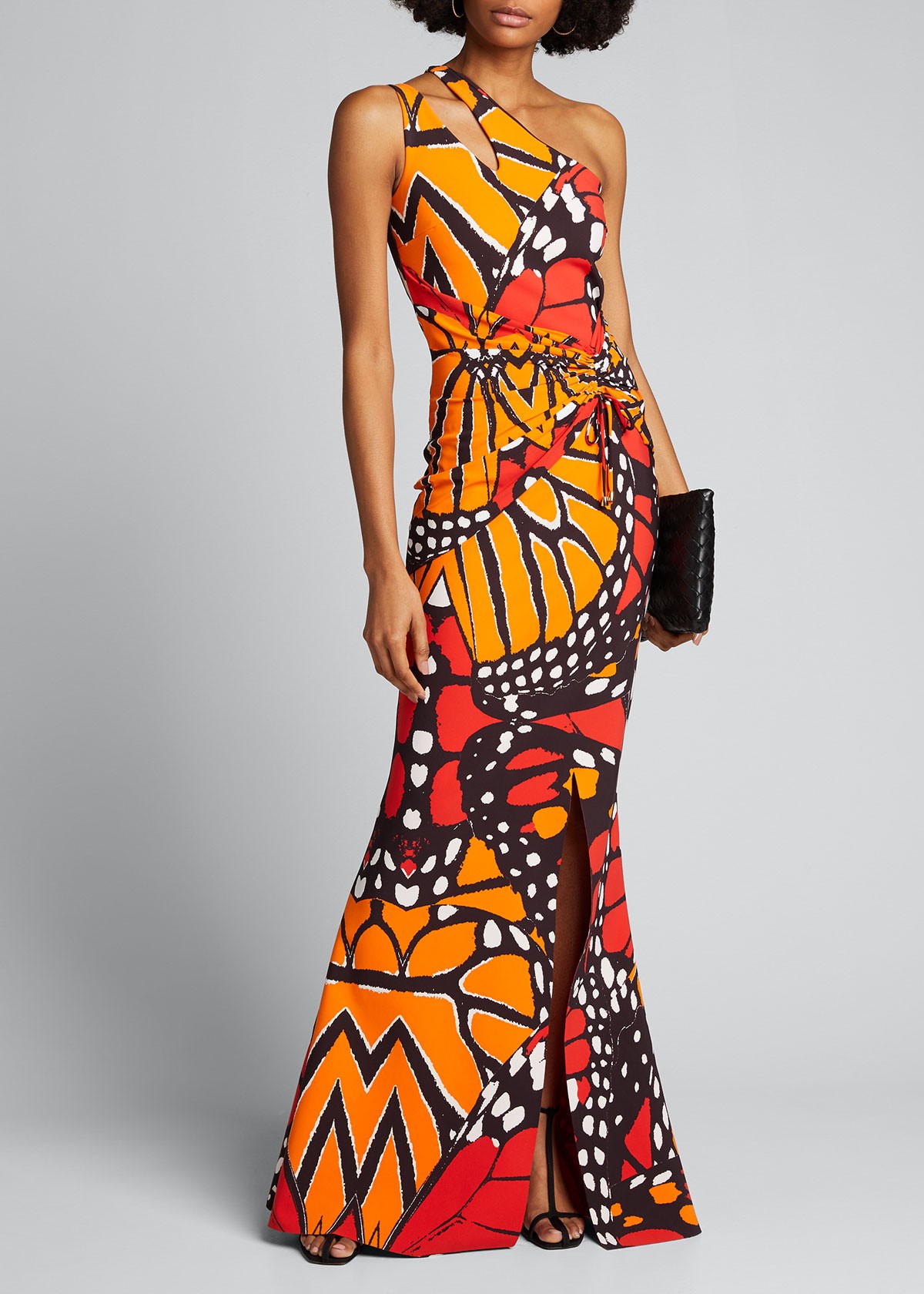 La Petite Robe di Chiara Boni Butterfly Print Keyhole One-Shoulder Gown