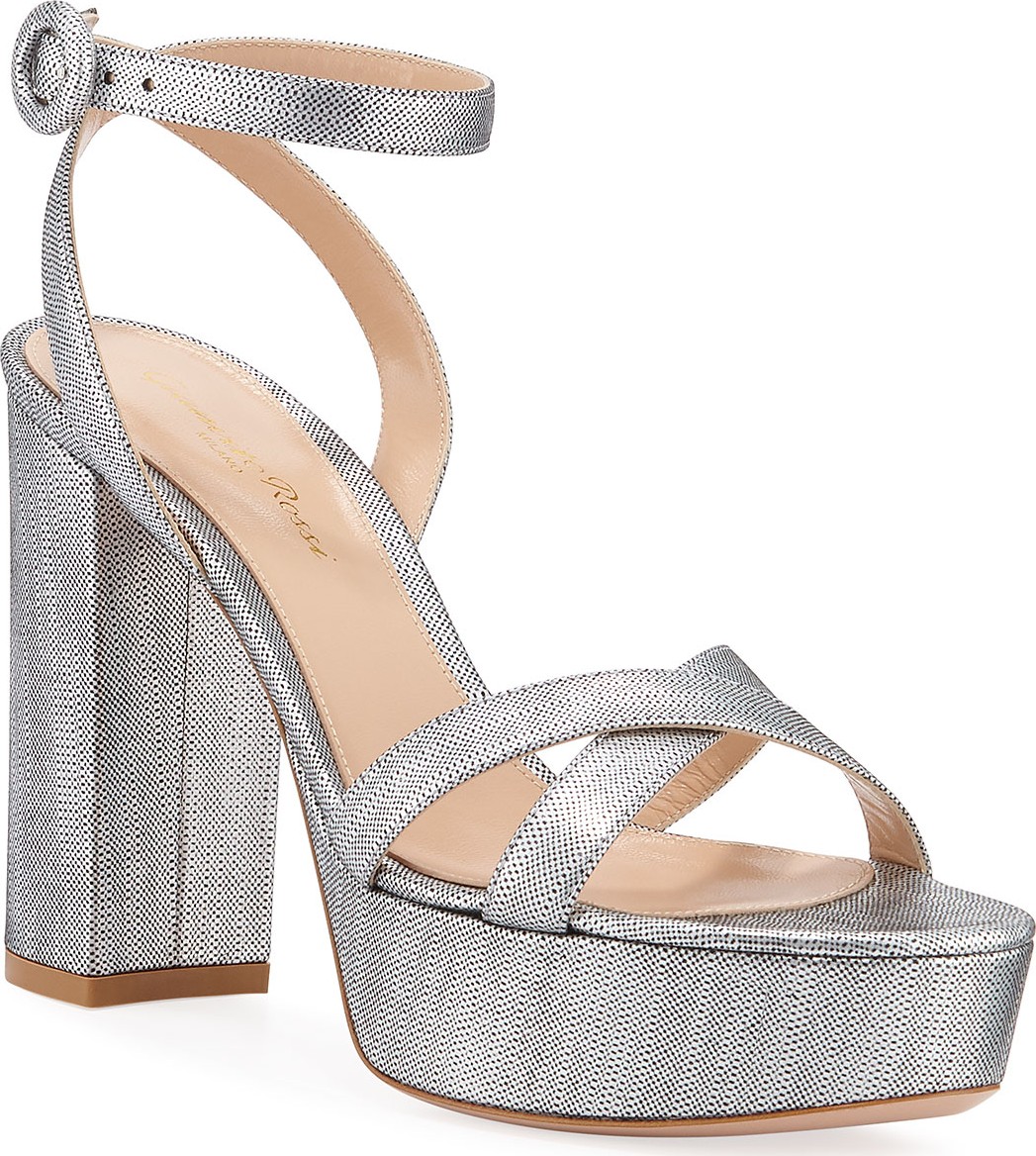 Gianvito Rossi Metallic Block-Heel Platform Sandals
