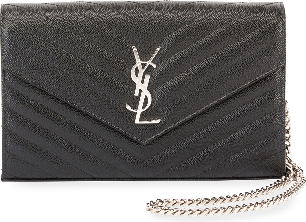 Saint Laurent Monogram Large Grain de Poudre Calfskin Wallet on Chain