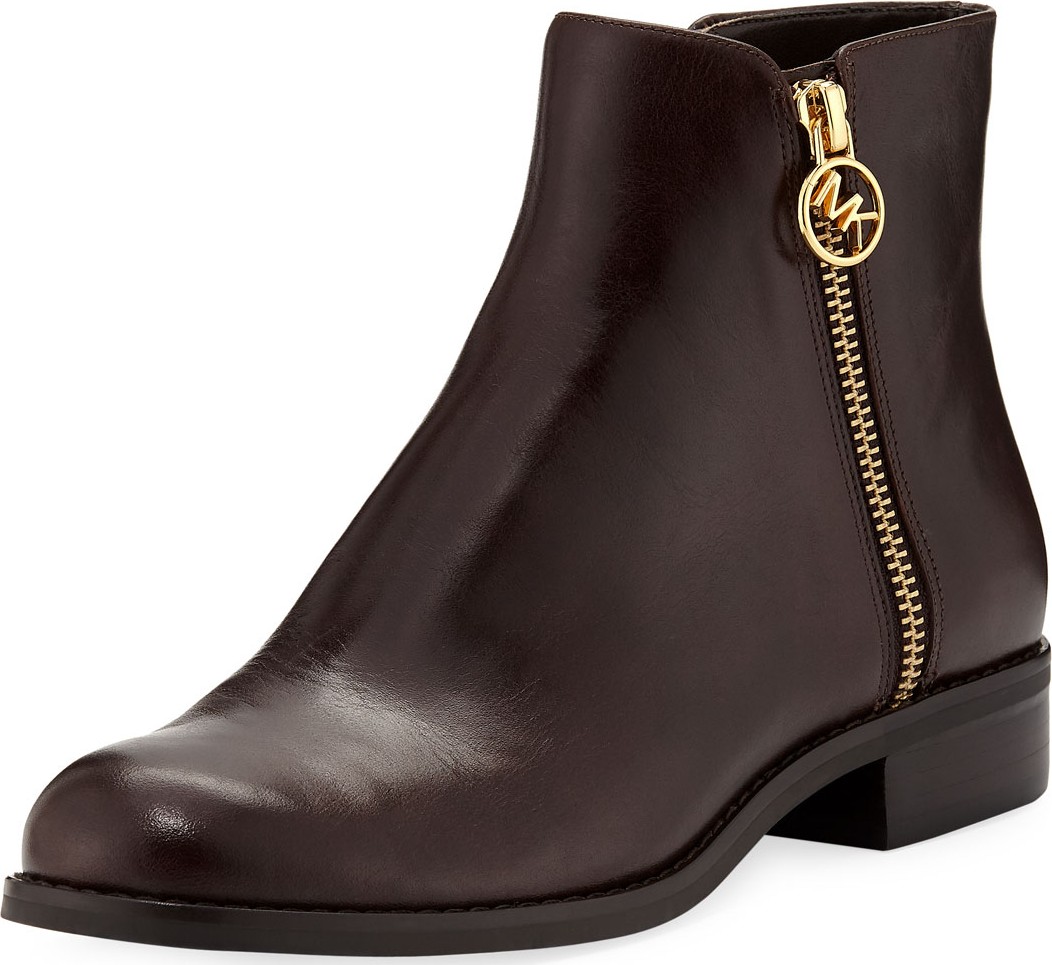 MICHAEL MICHAEL KORS Jaycie Flat Polished Leather Zip Booties