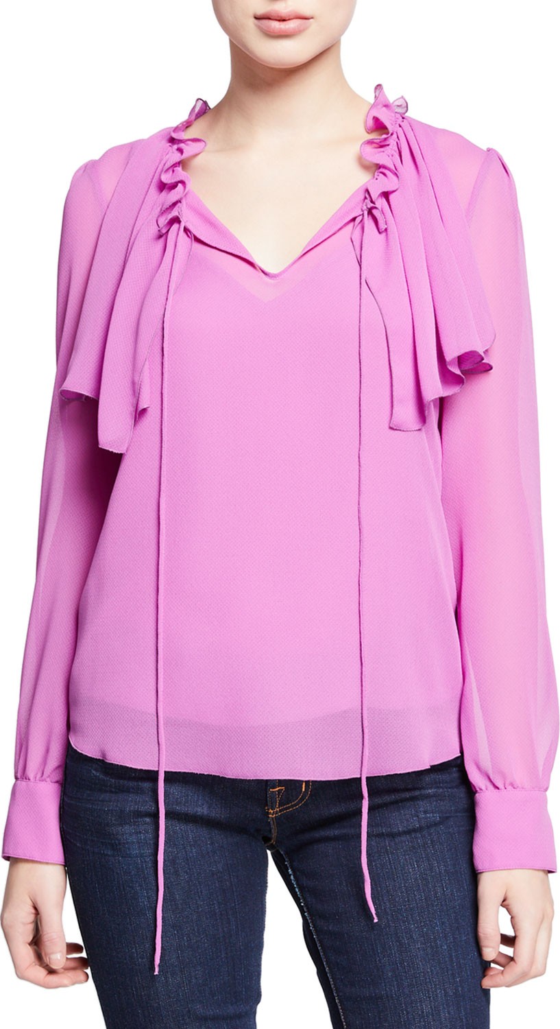 See By Chloé Long-Sleeve Ruffle Tie-Front Blouse