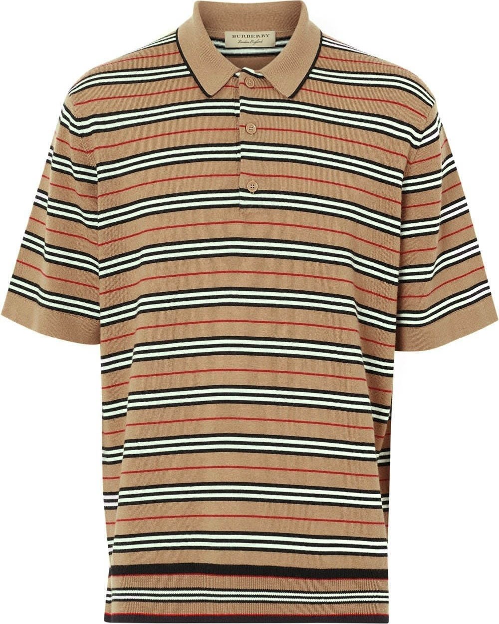 Burberry London England Camel Icon Stripe Polo Shirt