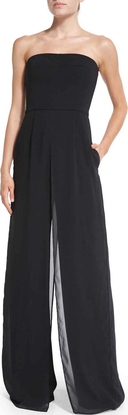 HALSTON HERITAGE Strapless Wide-Leg Jumpsuit