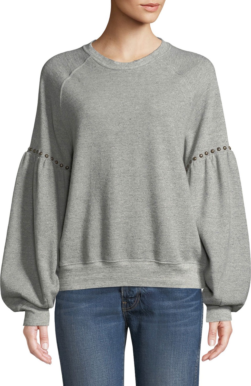 THE GREAT. Studded Bishop-Sleeve Crewneck Sweatshirt