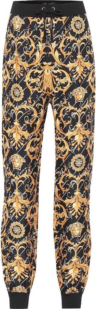 Versace Printed high-rise silk trackpants