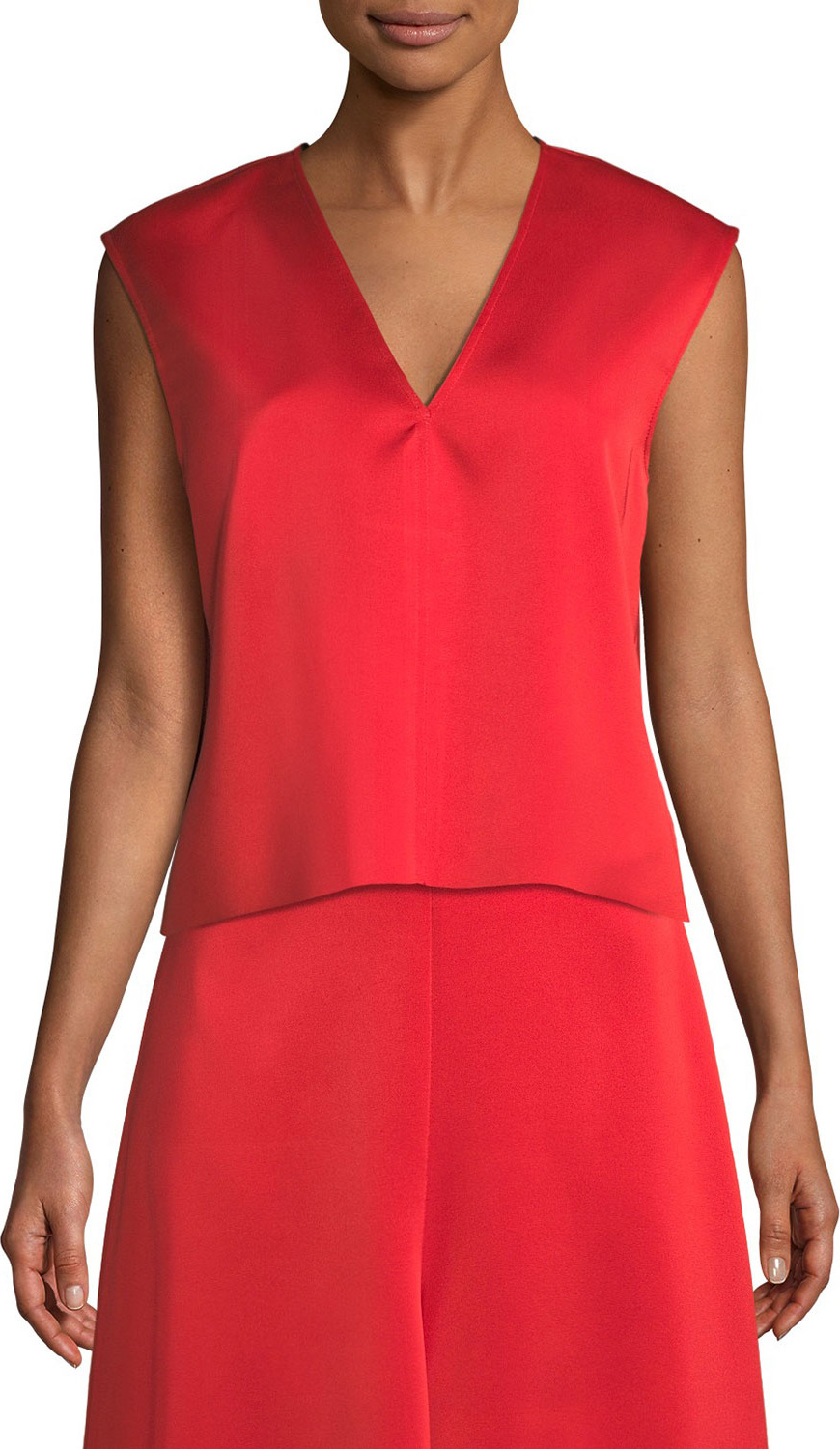 Tibi V-Neck Sleeveless Bonded Satin Top