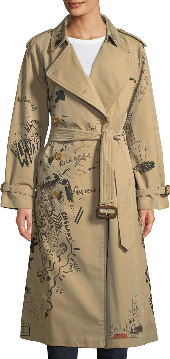 Burberry London England Doodle-Print Cotton Trench Coat