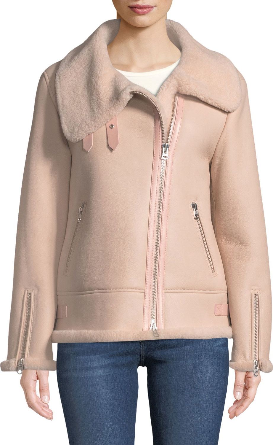 Mackage Zip-Up Sheepskin Fur Moto Jacket
