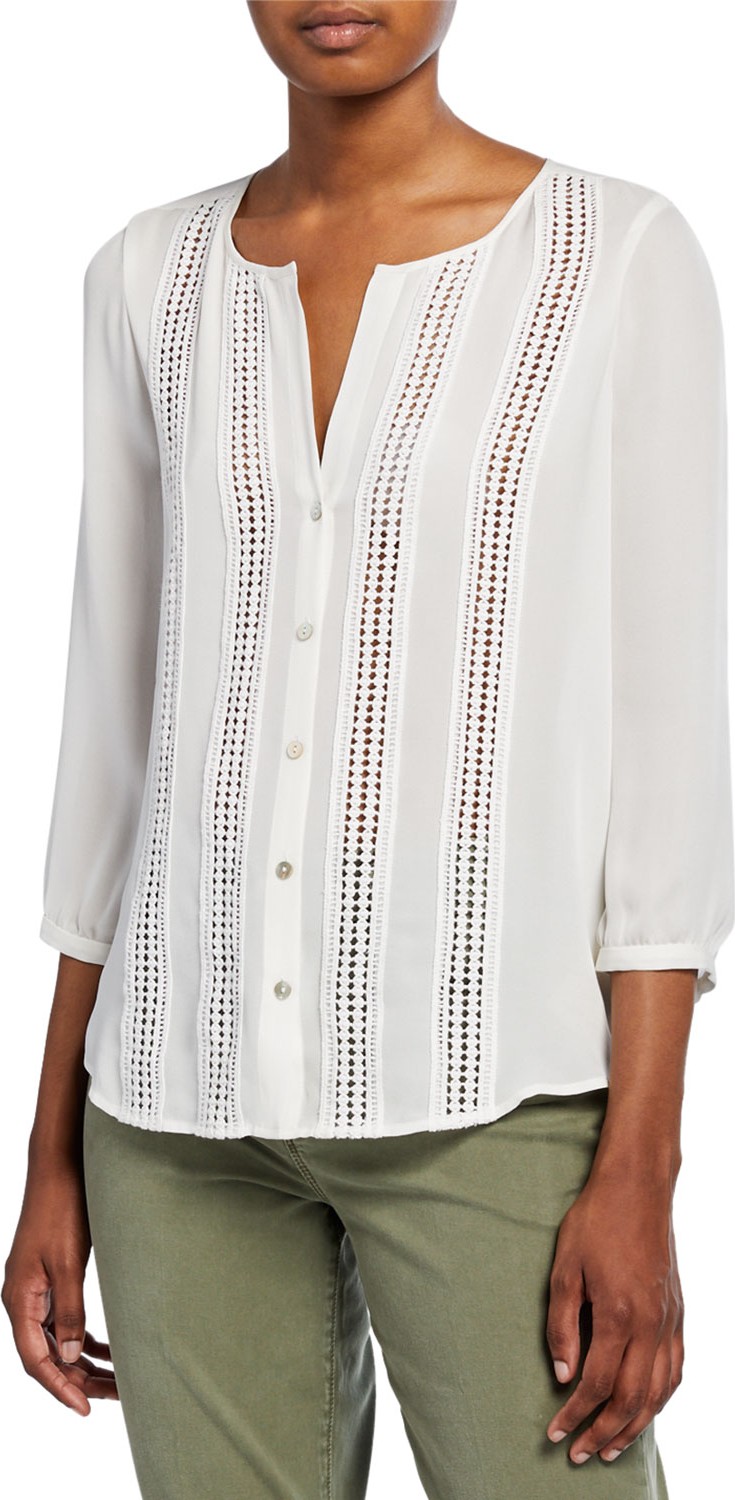 L'AGENCE Faretta Button-Down Blouse with Lace