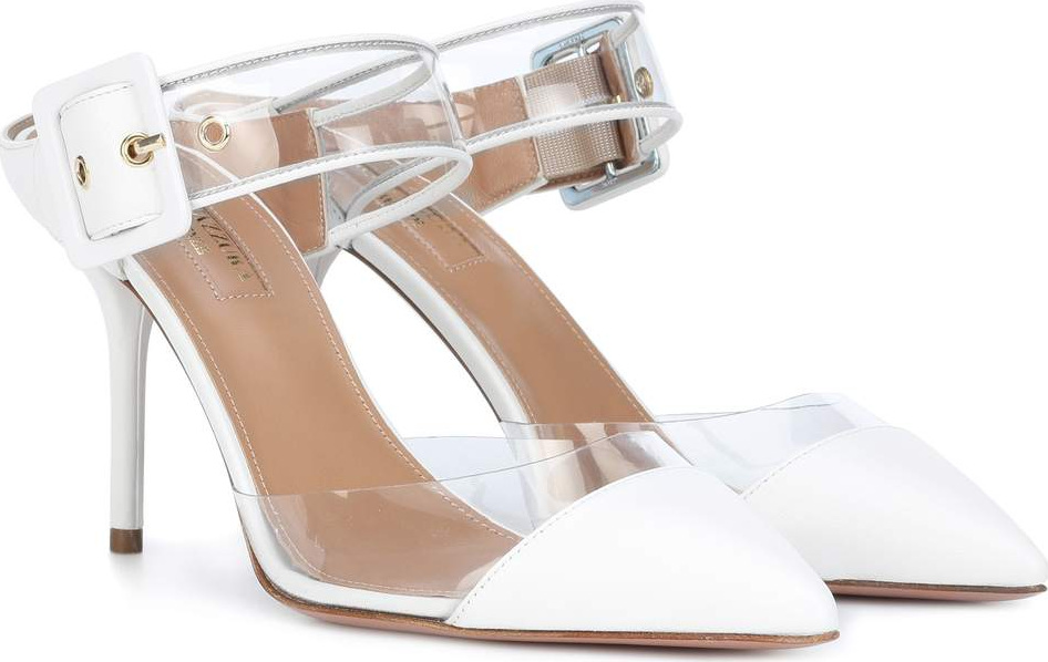 Aquazzura Optic 85 leather-trimmed mules