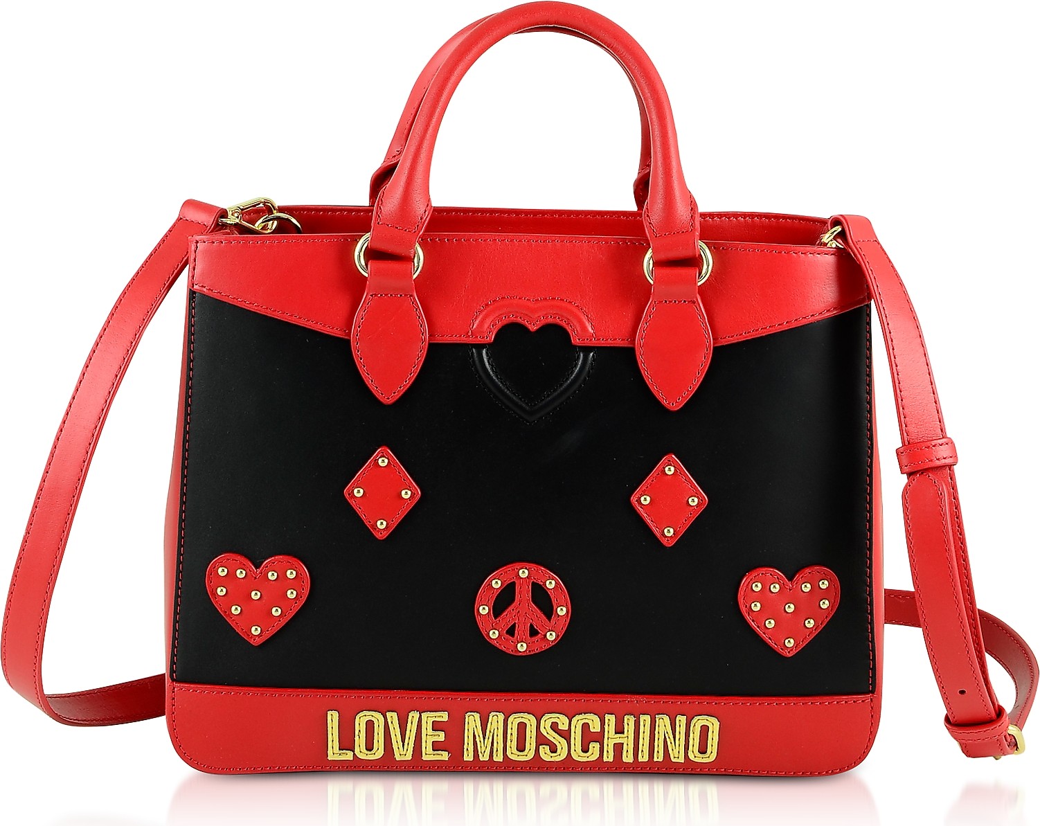 Love Moschino Black & Red Eco-Leather Studded Satchel Bag