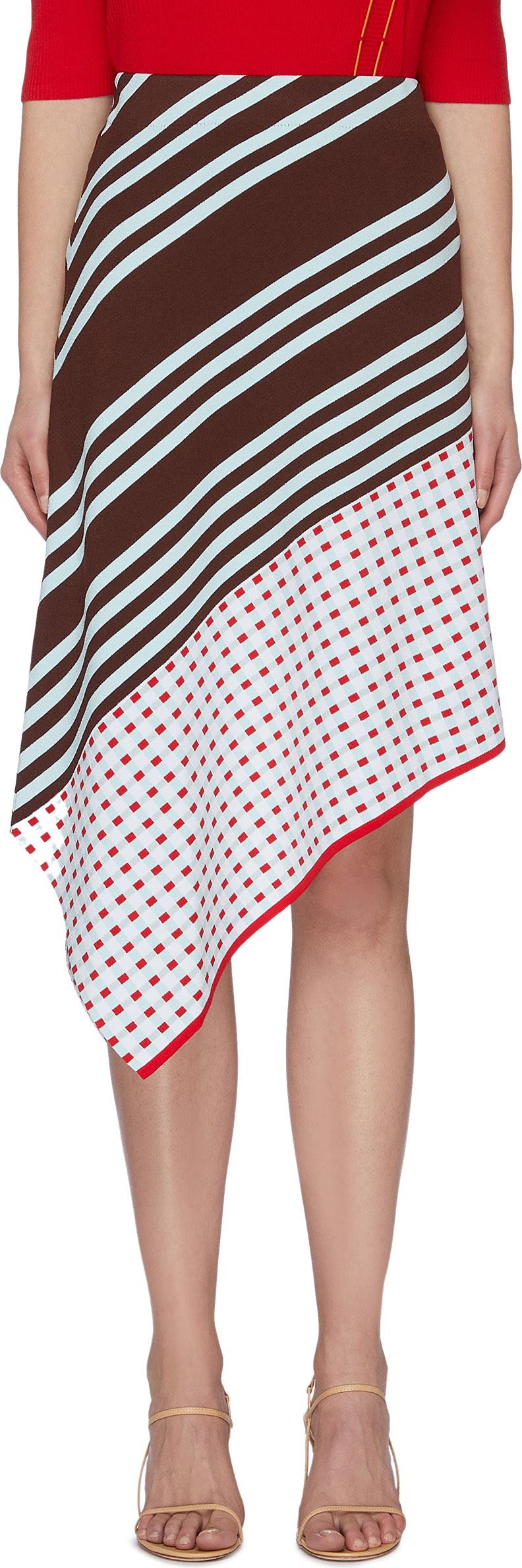 i-am-chen Asymmetric hem hybrid pattern skirt