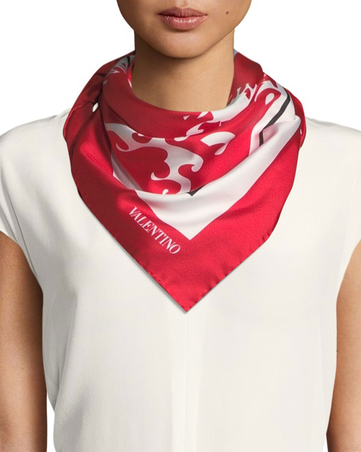 Valentino Silk Logo Waves Scarf