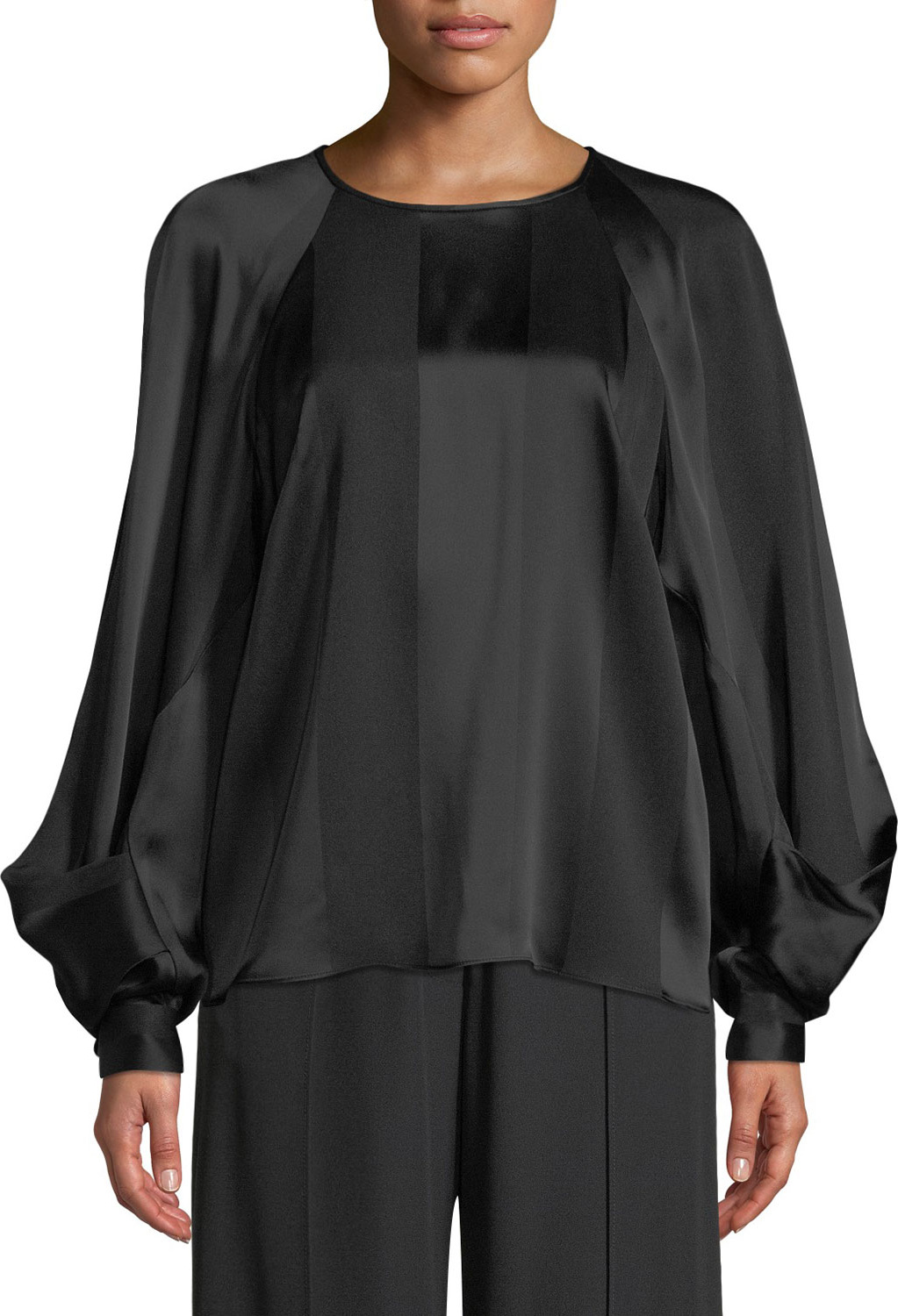 Zac Posen Round-Neck Full-Sleeve Tonal Striped Blouse