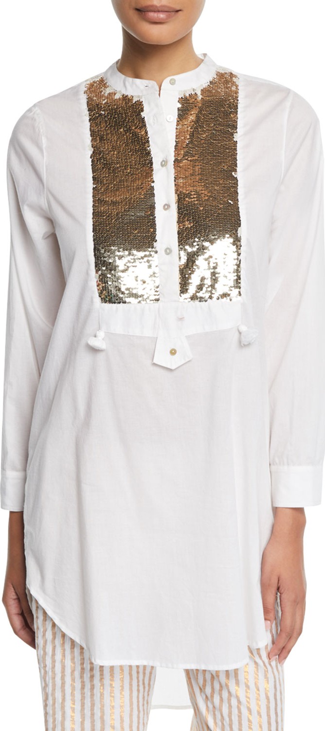 FIGUE Thalie Golden-Sequined Bib Long Tunic