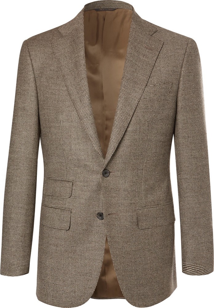 Thom Sweeney Grey Slim-Fit Houndstooth Wool and Cashmere-Blend Suit Jacket