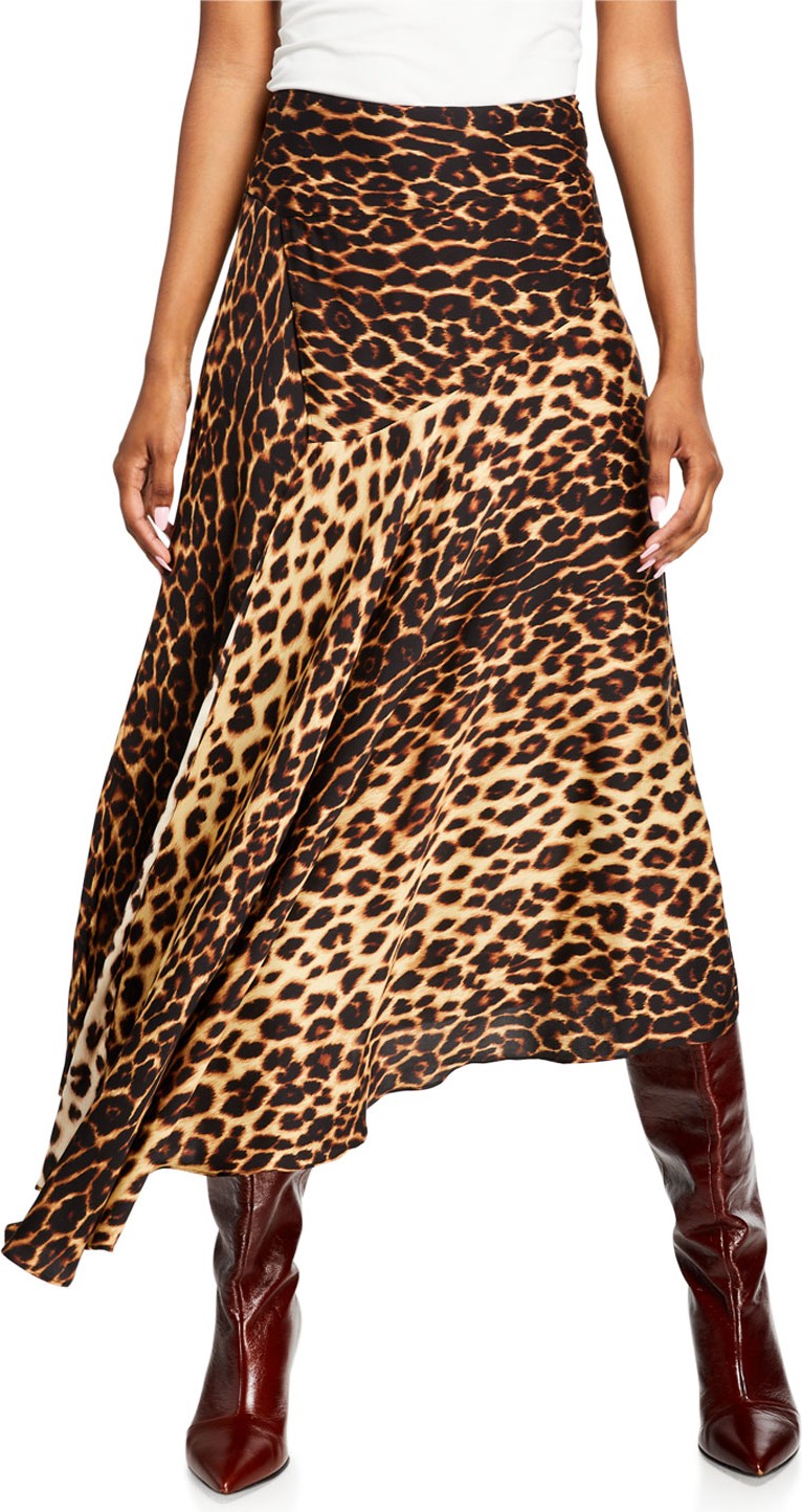 A.L.C. Lev Leopard-Print Asymmetrical Midi Skirt