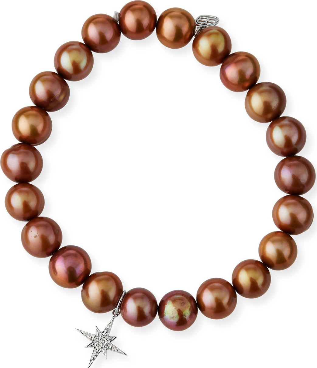 Sydney Evan Champagne Pearl Bead Bracelet w/ 14k Starburst Charm