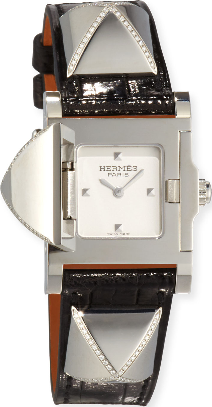 HERMÈS Hermès Médor Stainless Steel Watch with Diamonds