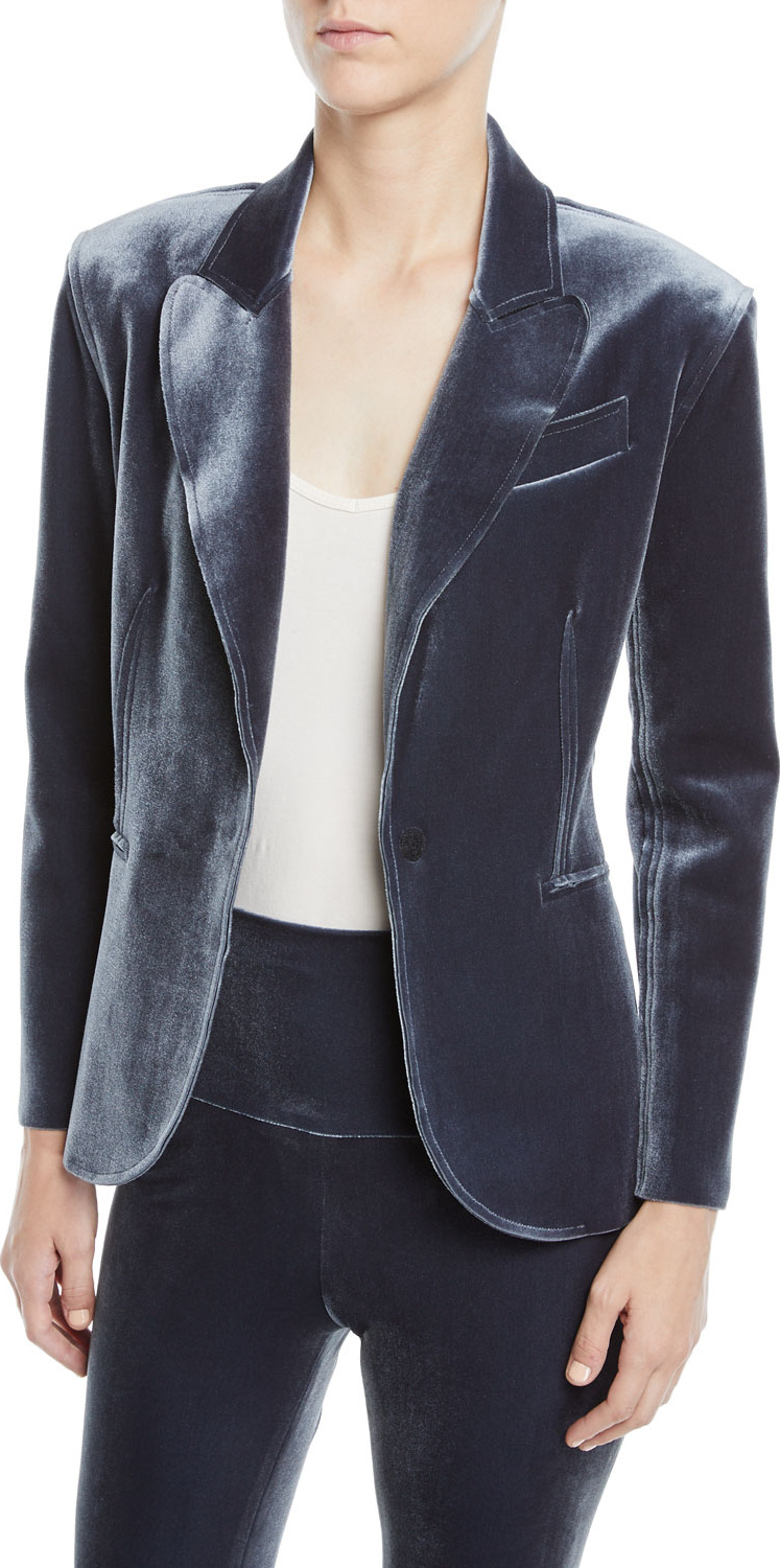 Norma Kamali Velvet Single-Breasted Jacket, Pewter