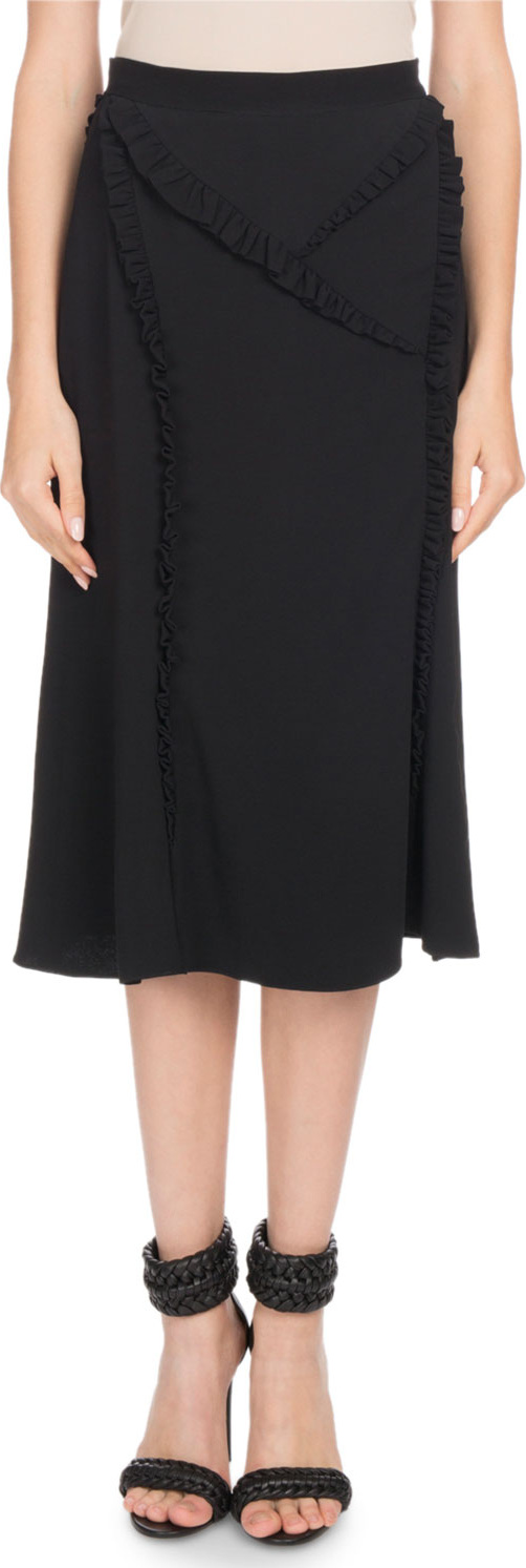 Altuzarra Miniret A-Line Front-Slit Crepe Skirt w/ Ruffled Trim