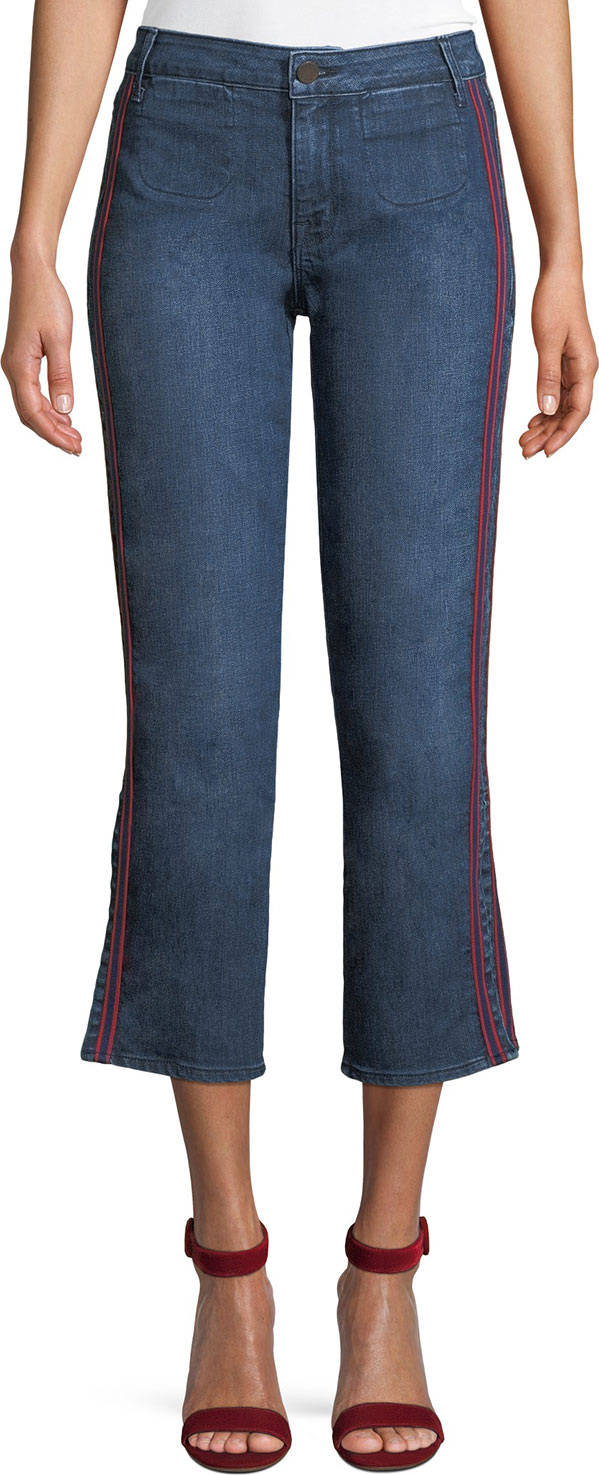 Parker Smith Stella Side-Stripe Cropped Straight-Leg Jeans