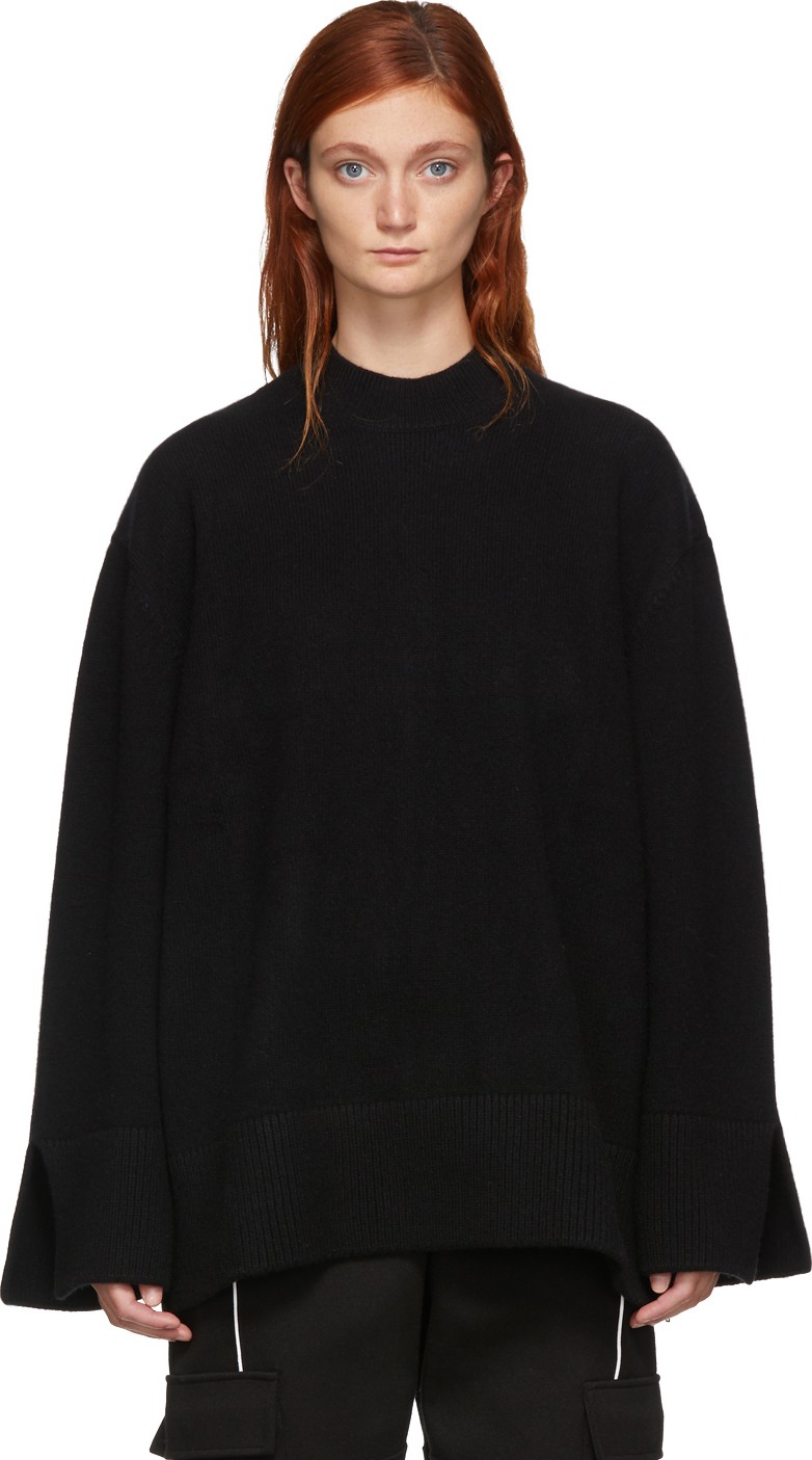 Maison Kitsune Black Zipped Sides Crewneck Sweater