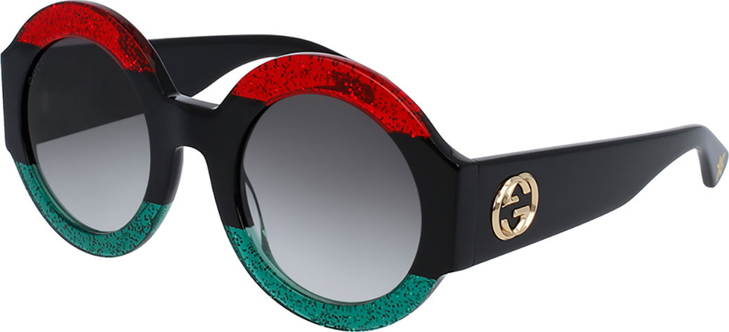 Gucci Glittered Oversized Round Sunglasses, Red/Green/Black
