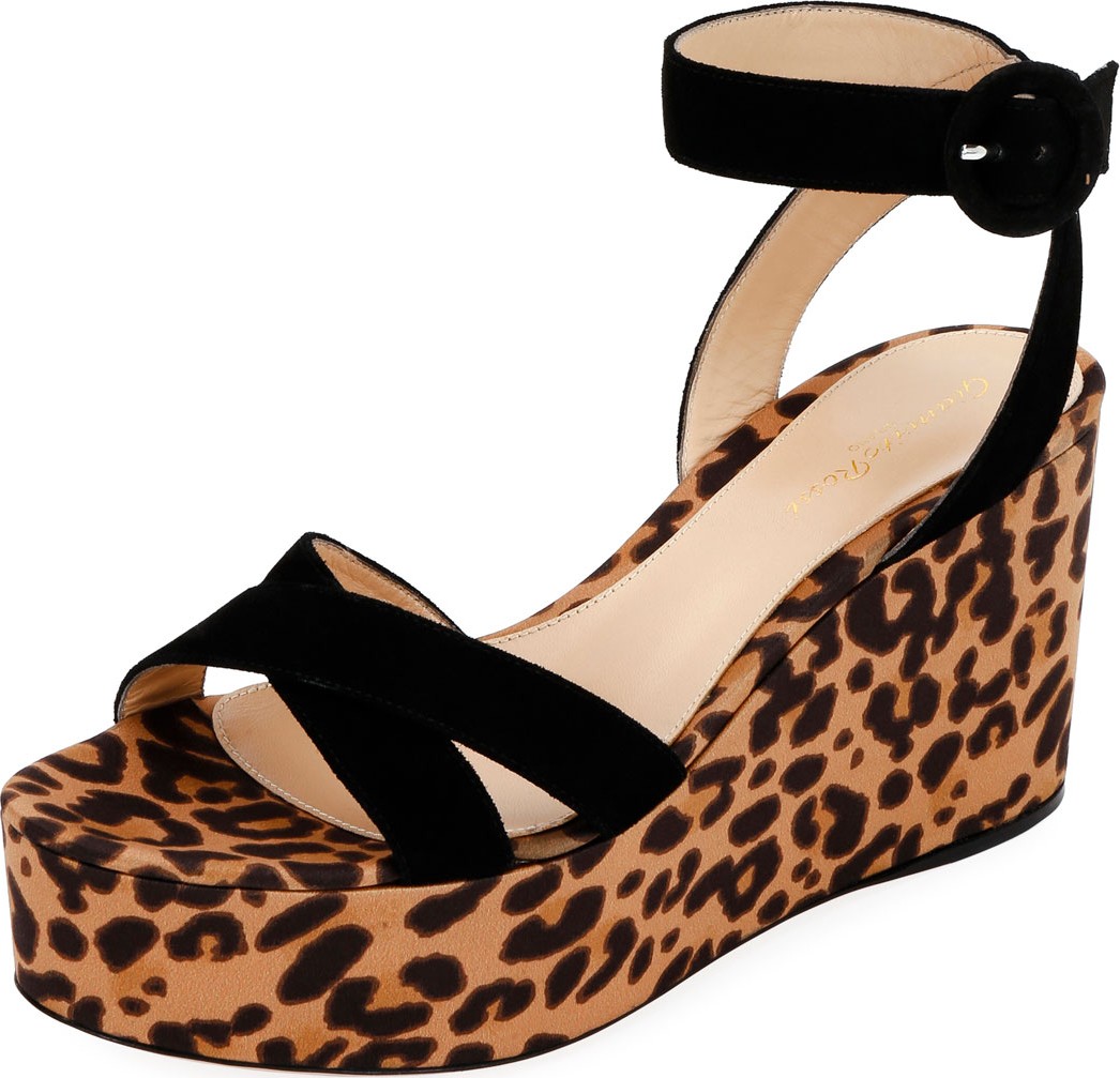 Gianvito Rossi Suede and Leopard-Print Platform Sandals