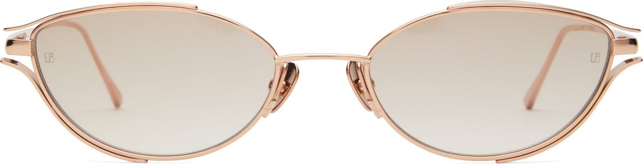 Linda Farrow Winged slender cat-eye metal sunglasses