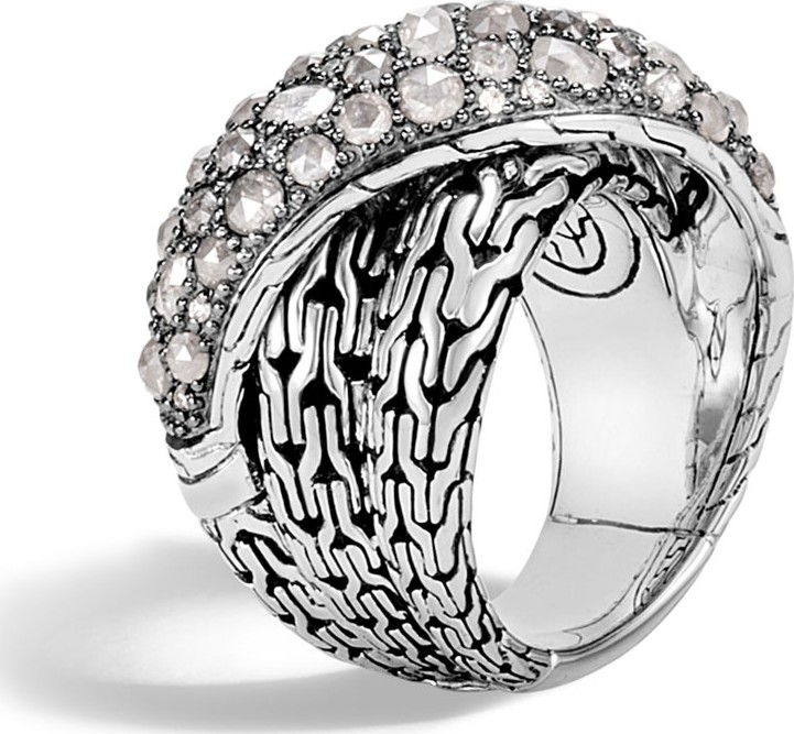 John Hardy Classic Chain Silver Diamond Crossover Ring