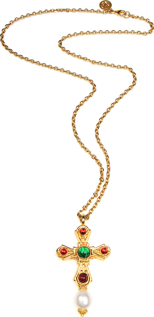 Ben-Amun Cross Pendant Necklace w/ Glass Stones