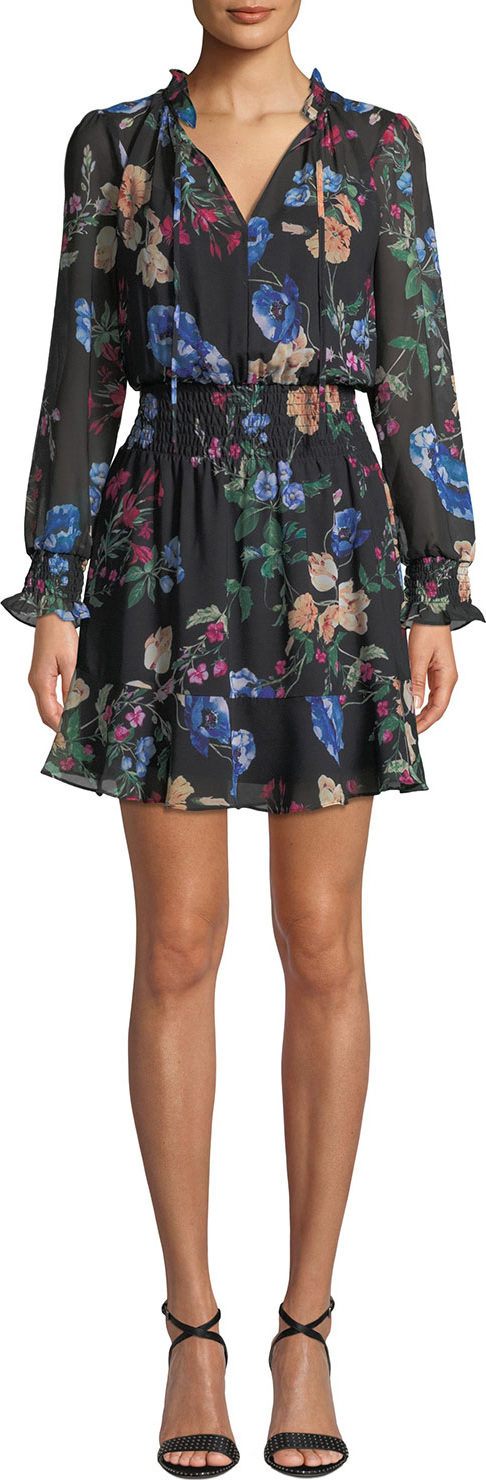 Parker Paisley Floral Long-Sleeve Ruffle Mini Dress