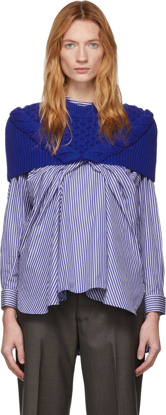 Enfold Blue Cable Knit Cape Sweater
