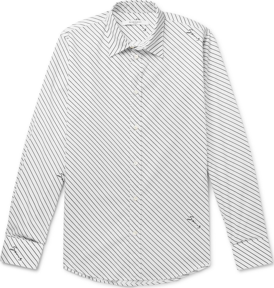 Givenchy Slim-Fit Logo-Print Striped Cotton-Poplin Shirt