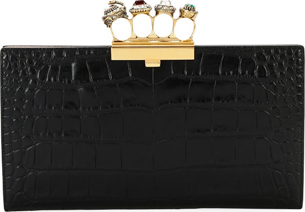 Alexander McQueen Knuckle Silky Crocodile-Embossed Flat Clutch Bag