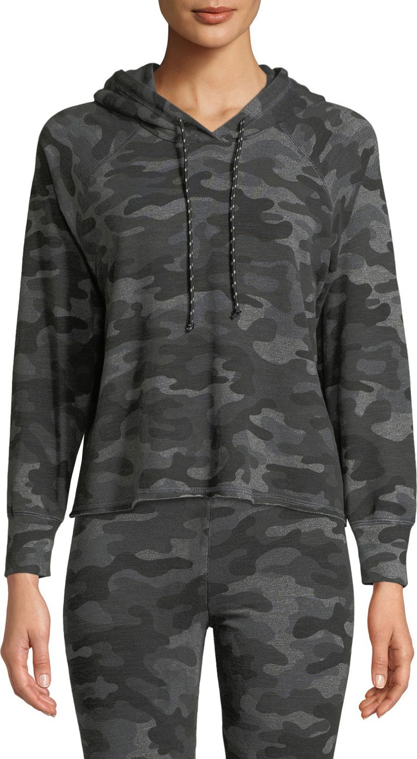 SUNDRY Camo-Print Cropped Pullover Hoodie