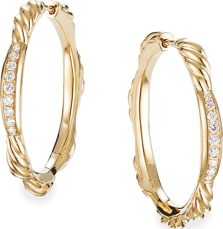 David Yurman Tides 18k Gold Diamond Hoop Earrings