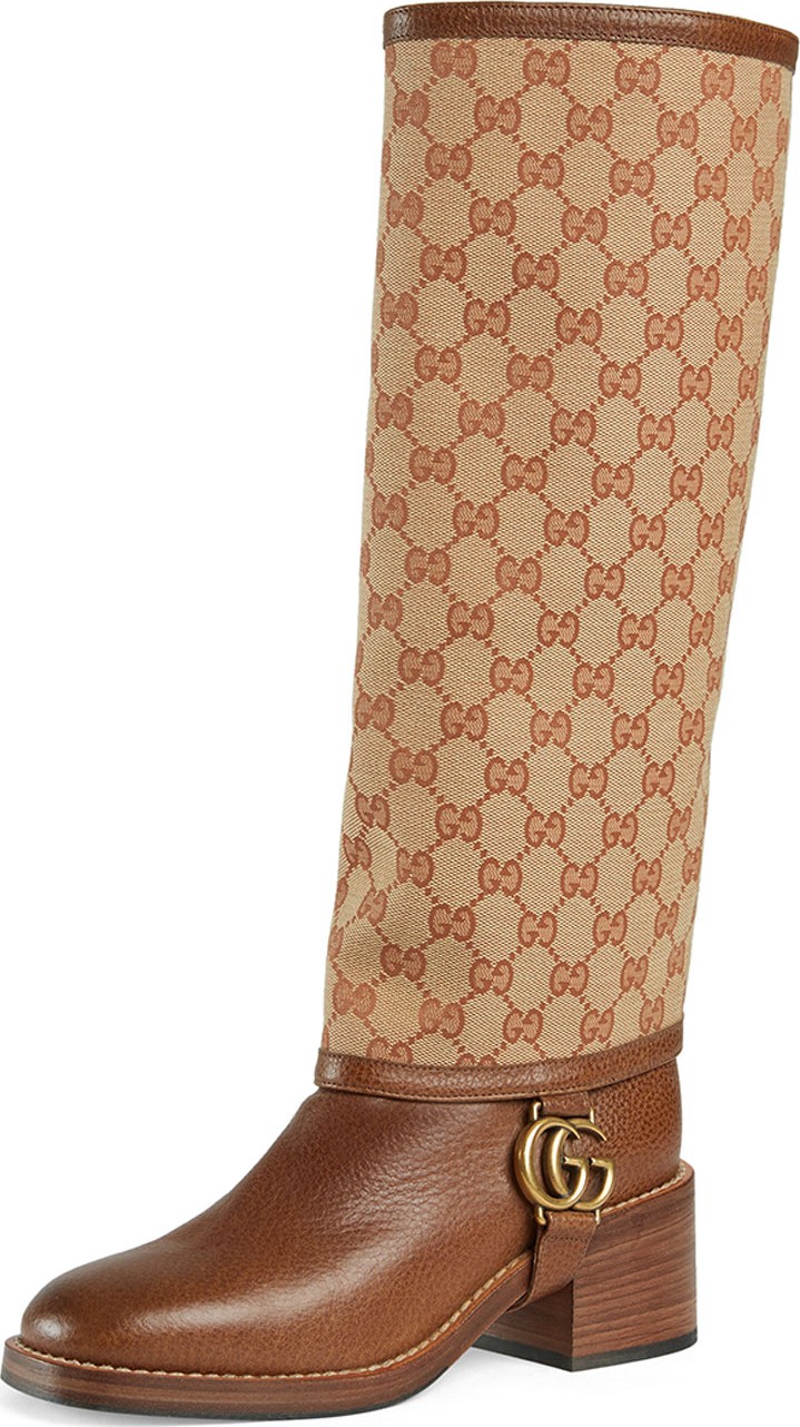 Gucci Lola GG Canvas and Leather Riding Boots