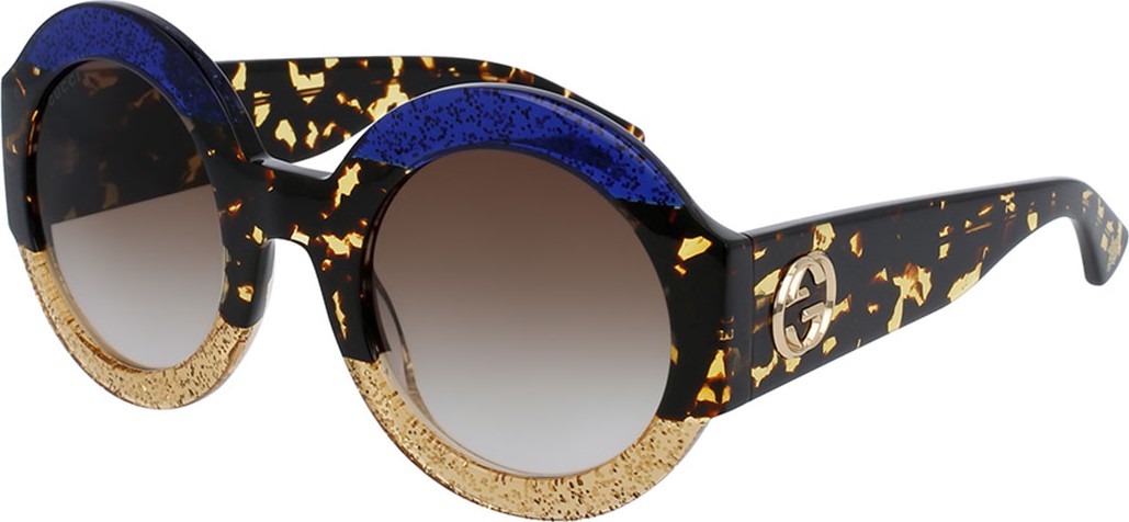 Gucci Glittered Oversized Round Sunglasses, Blue/Beige/Tortoise Gucci Glittered Oversized Round Sunglasses, Blue/Beige/Tortoise