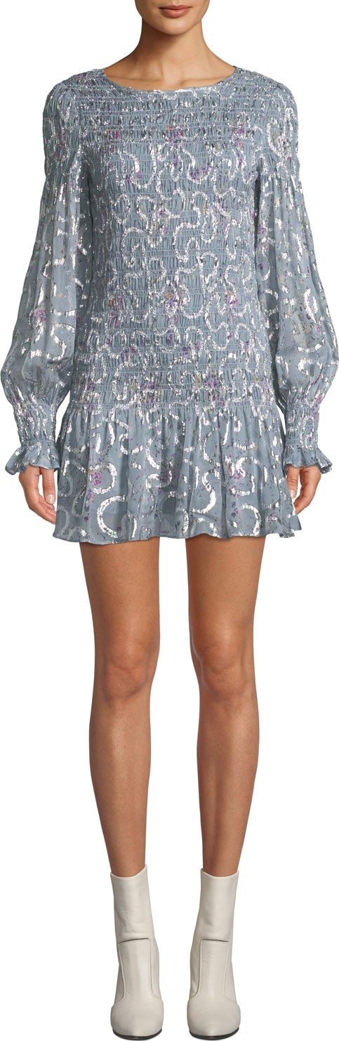 LOVESHACKFANCY Scarlett Smocked Metallic Mini Dress