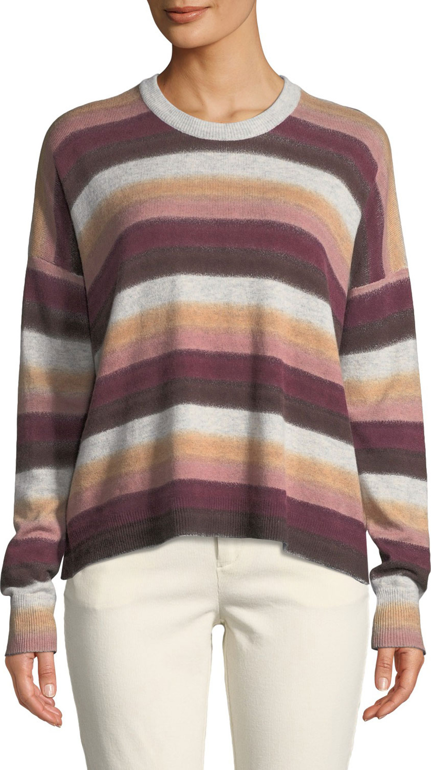 ATM Anthony Thomas Melillo Cashmere-Blend Striped Crewneck Sweater