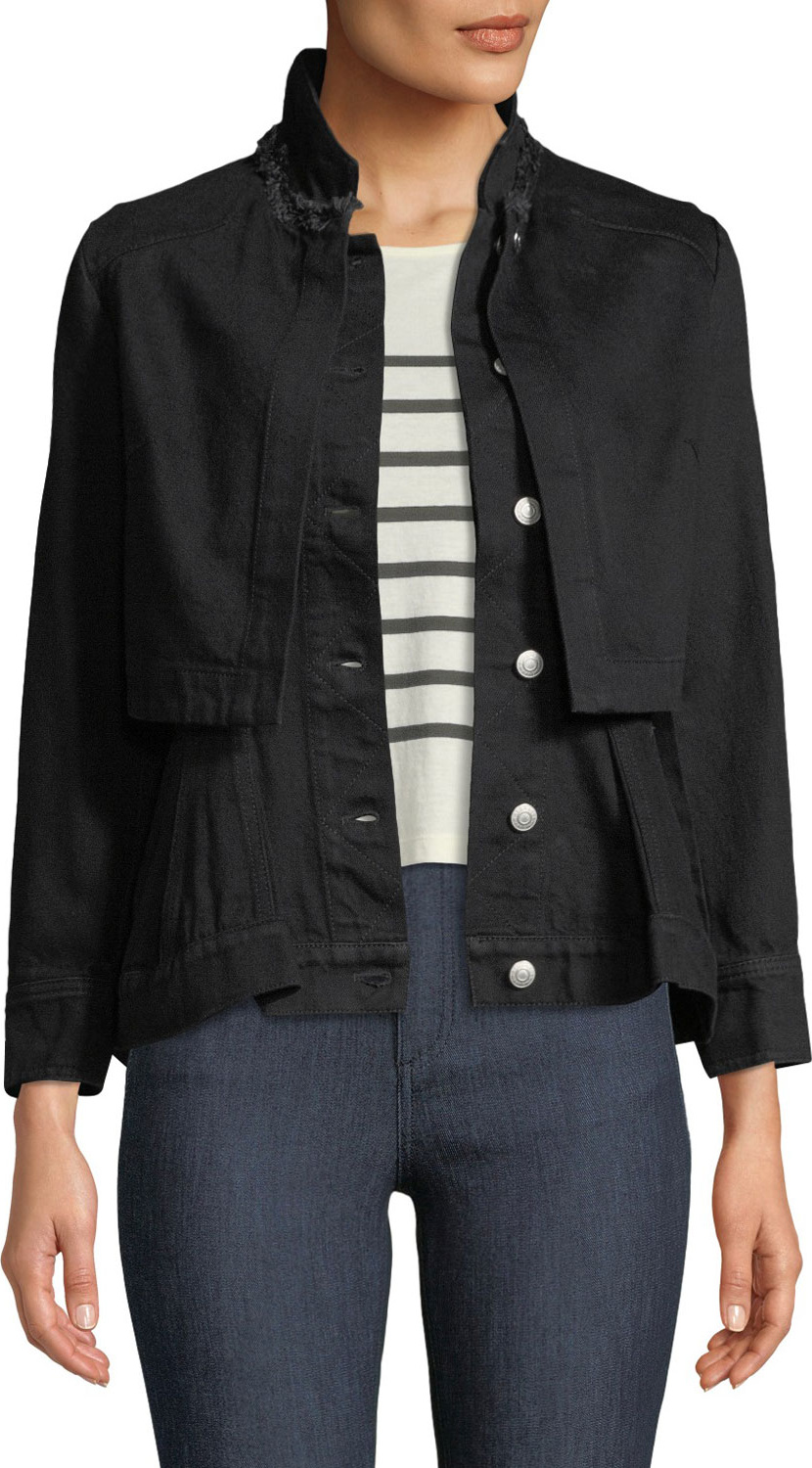 Alexander McQueen Button-Front Long-Sleeve Layered Denim Jacket